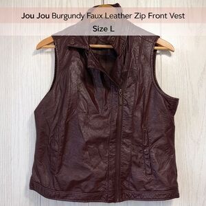Jou Jou Burgundy Faux Leather Zip Front Vest Size L